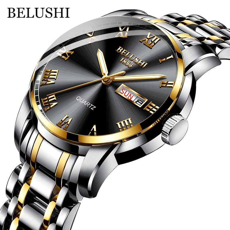 BELUSHI Men's Stainless Steel Date Watch - Waterproof and Luminous Silver Golden Black ONETIMEBUY
