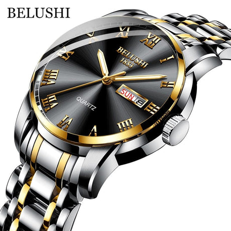 BELUSHI Men's Stainless Steel Date Watch - Waterproof and Luminous Silver Golden Black ONETIMEBUY