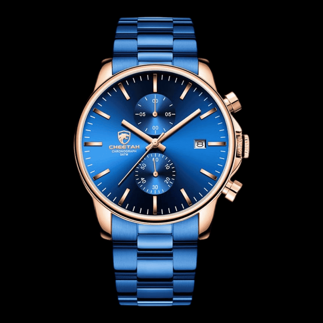 CHEETAH Sports Watch Steel Gold Blue ONETIMEBUY