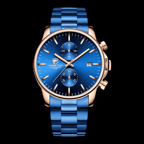 CHEETAH Sports Watch Steel Gold Blue ONETIMEBUY
