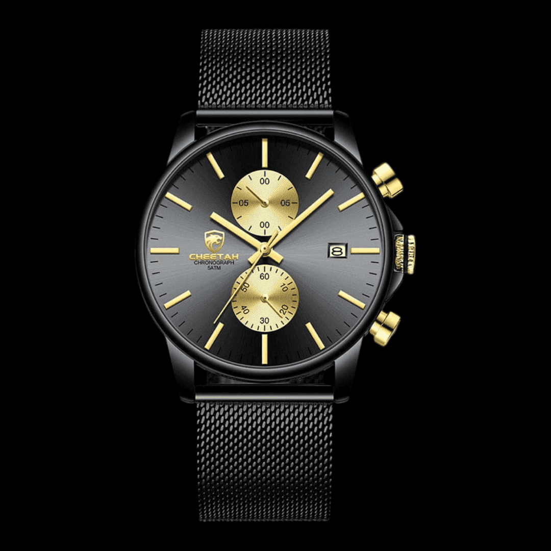CHEETAH Sports Watch Mesh Gold Black ONETIMEBUY