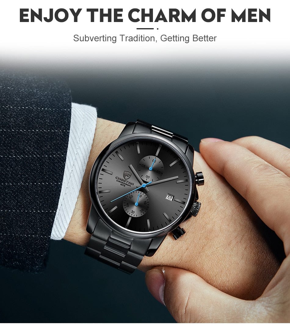 CHEETAH Sports Watch Steel Black Blue ONETIMEBUY