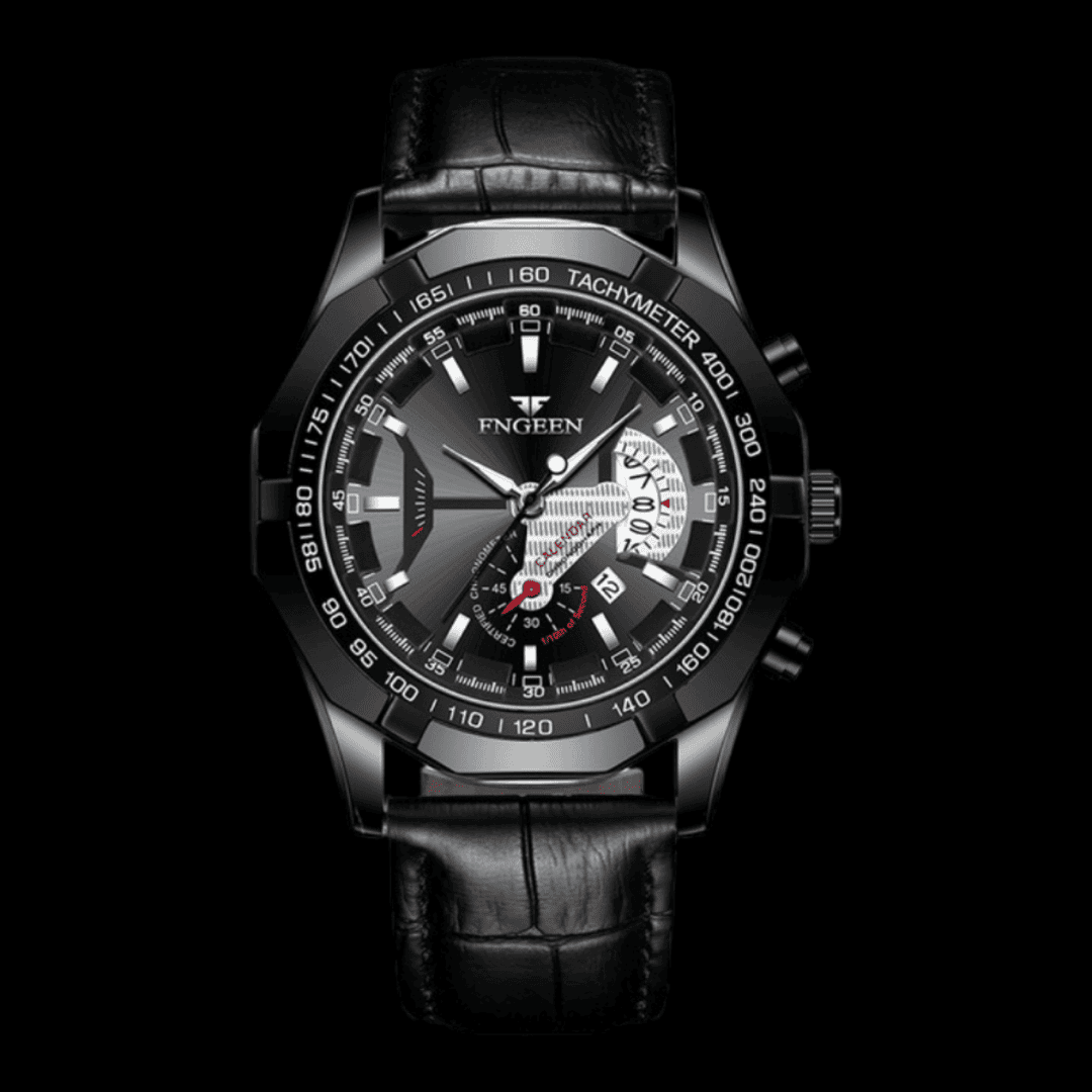 FNGEEN Presicion Men's Watch Leather Black ONETIMEBUY