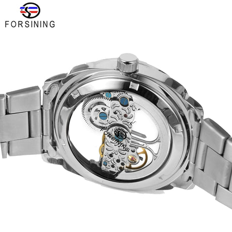 Forsining Men's Transparent Skeleton Mechanical Watch - Automatic Stainless Steel Timepiece ONETIMEBUY