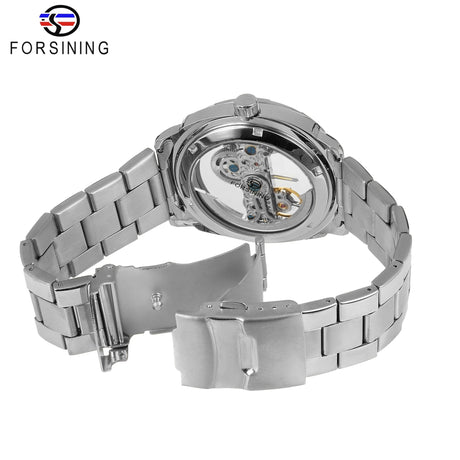 Forsining Men's Transparent Skeleton Mechanical Watch - Automatic Stainless Steel Timepiece ONETIMEBUY