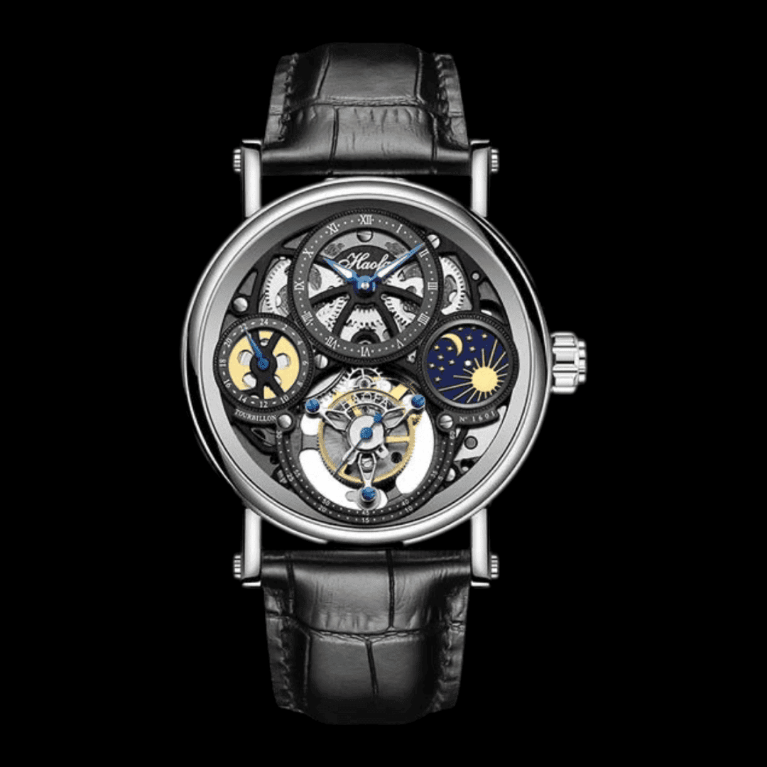 Haofa Skeleton GMT Tourbillon Silver Black ONETIMEBUY