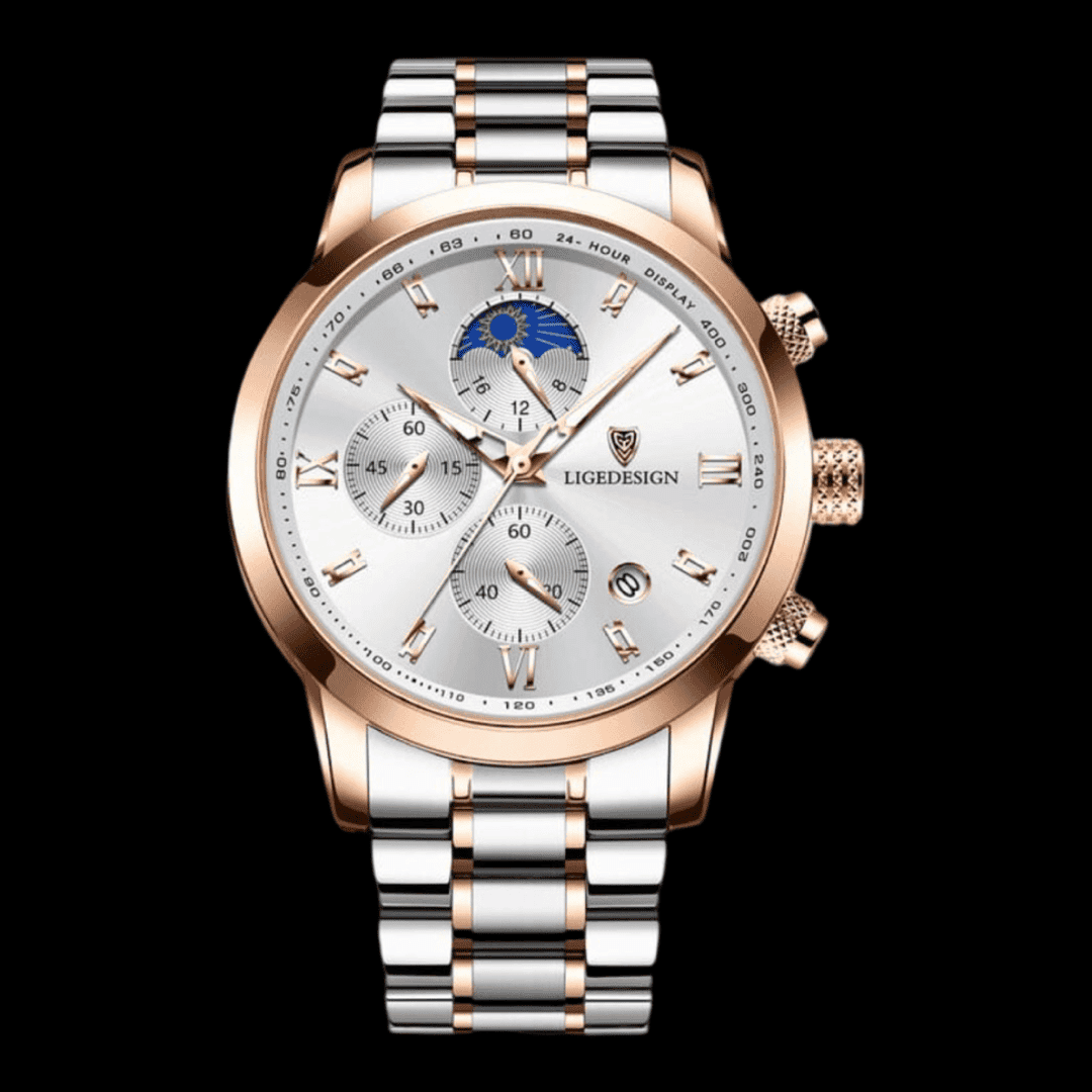 LIGE ChronoSport Rose gold white ONETIMEBUY