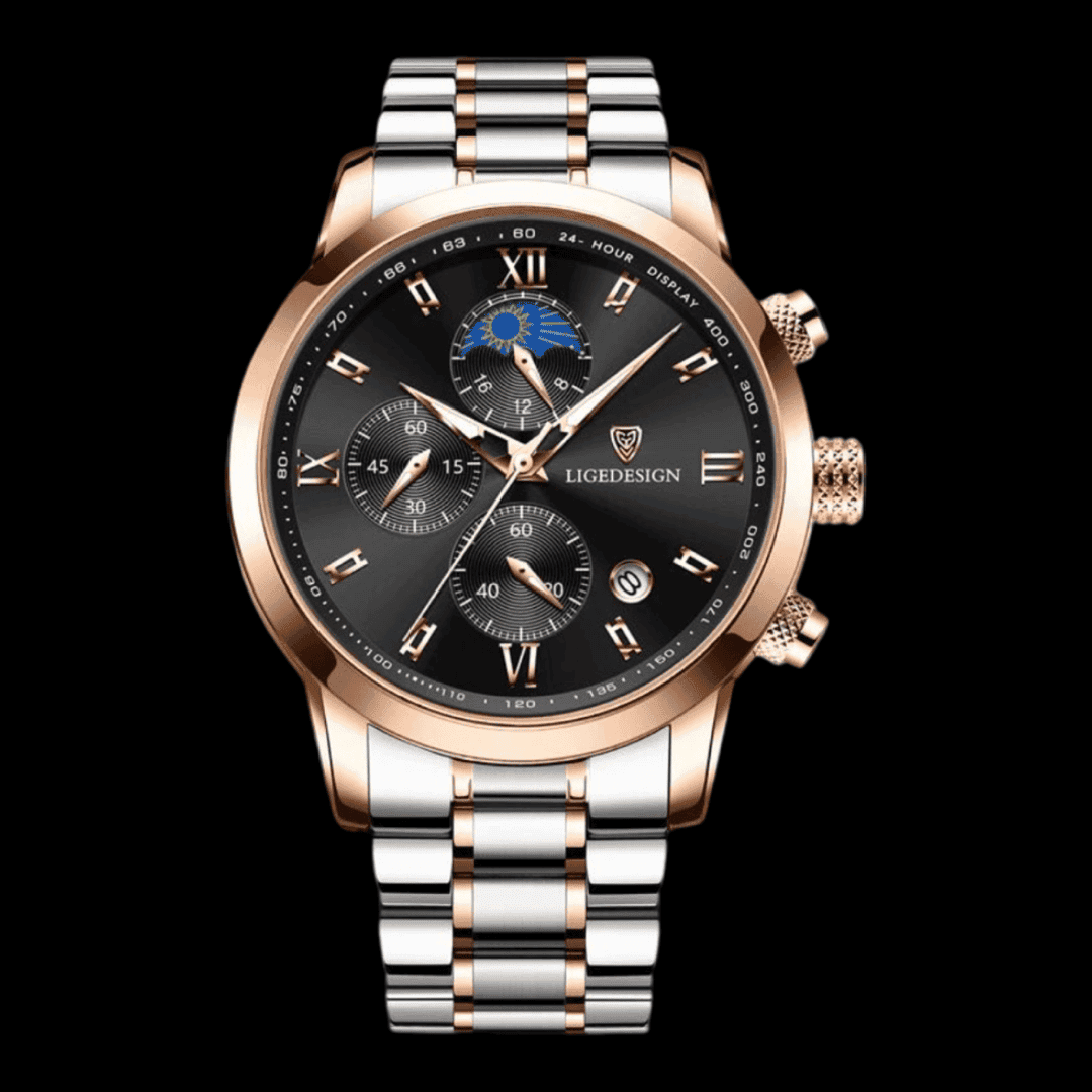 LIGE ChronoSport Rose gold black ONETIMEBUY