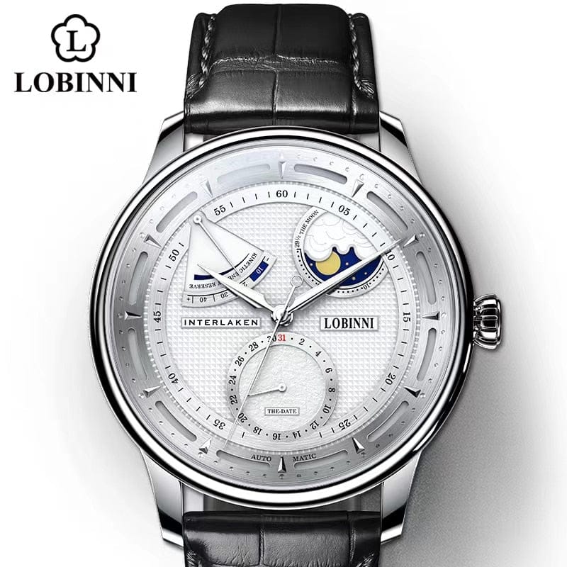 Lobinni Seagull Moon Phase Automatic Watch Sliver-White-Black ONETIMEBUY