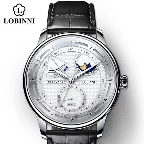 Lobinni Seagull Moon Phase Automatic Watch Sliver-White-Black ONETIMEBUY