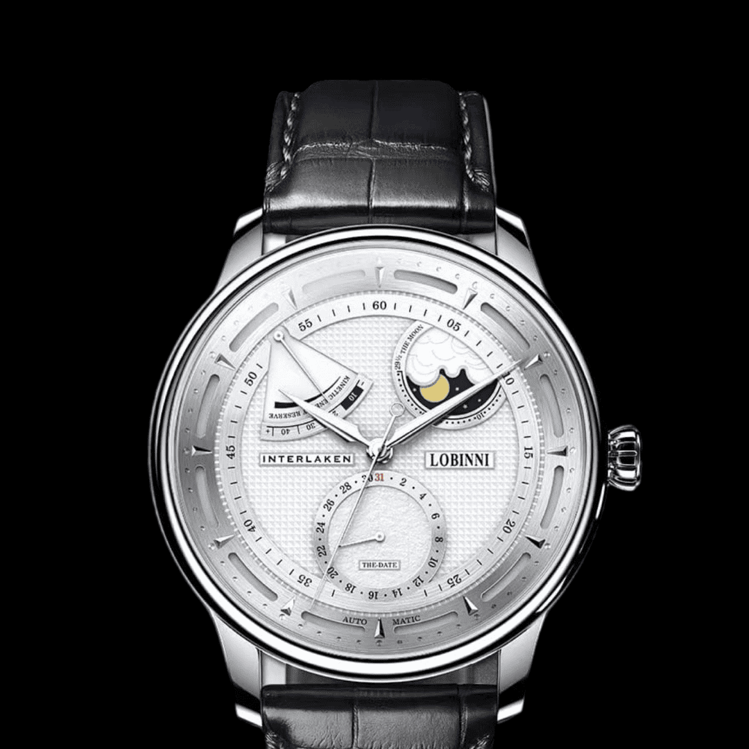 Lobinni Seagull Moon Phase Automatic Watch Sliver-White-Black ONETIMEBUY