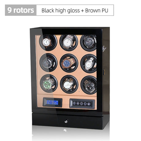 Luxury Automatic Watch Winder 9R Black w Brown ONETIMEBUY
