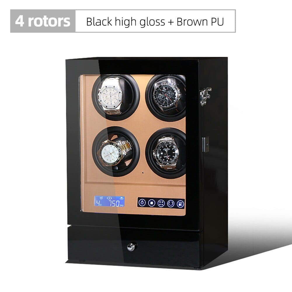 Luxury Automatic Watch Winder 4R Black w Brown ONETIMEBUY