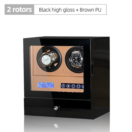Luxury Automatic Watch Winder 2R Black w Brown ONETIMEBUY
