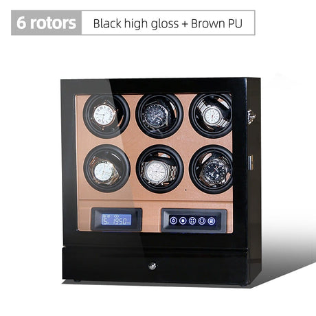 Luxury Automatic Watch Winder 6R Black w Brown ONETIMEBUY
