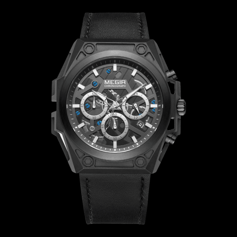 MEGIR AquaChrono Sport Whole black(leather) ONETIMEBUY
