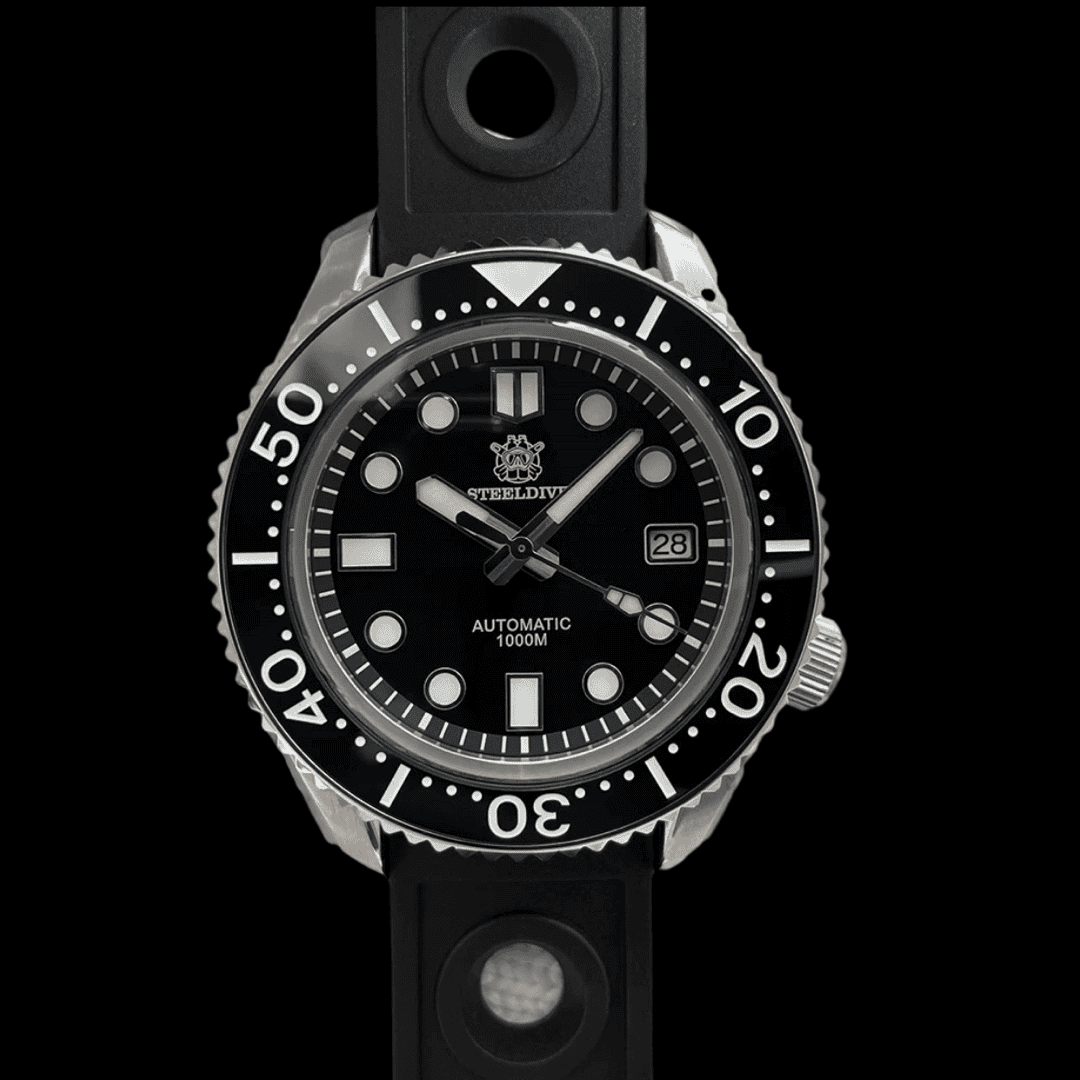 STEELDIVE 1000M BLACK RUBBER ONETIMEBUY