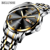 BELUSHI Men's Stainless Steel Date Watch - Waterproof and Luminous Silver Golden Black ONETIMEBUY