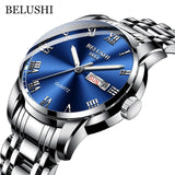 BELUSHI Men's Stainless Steel Date Watch - Waterproof and Luminous Silver Blue ONETIMEBUY