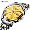 BELUSHI Men's Stainless Steel Date Watch - Waterproof and Luminous Silver Golden Golden ONETIMEBUY