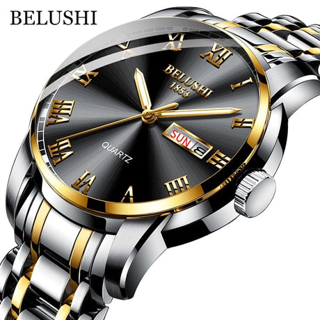 BELUSHI Men's Stainless Steel Date Watch - Waterproof and Luminous ONETIMEBUY