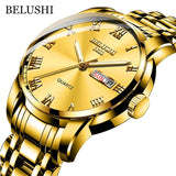 BELUSHI Men's Stainless Steel Date Watch - Waterproof and Luminous Golden ONETIMEBUY