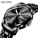 BELUSHI Men's Stainless Steel Date Watch - Waterproof and Luminous Black ONETIMEBUY
