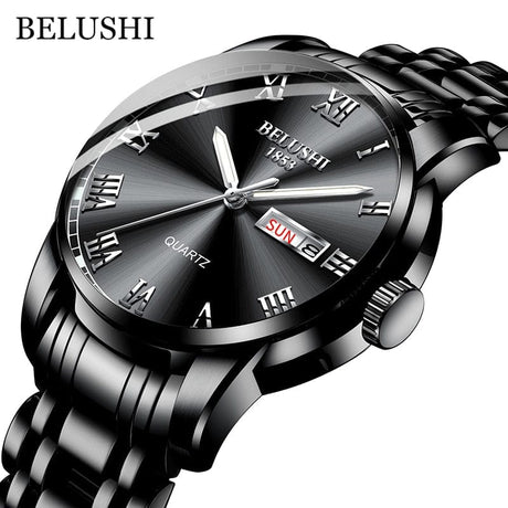 BELUSHI Men's Stainless Steel Date Watch - Waterproof and Luminous Black ONETIMEBUY