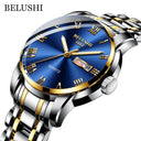 BELUSHI Men's Stainless Steel Date Watch - Waterproof and Luminous Silver Golden Blue ONETIMEBUY