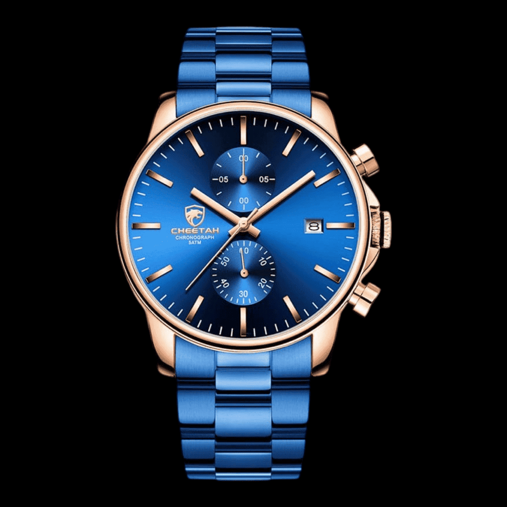 CHEETAH Sports Watch Steel Gold Blue ONETIMEBUY