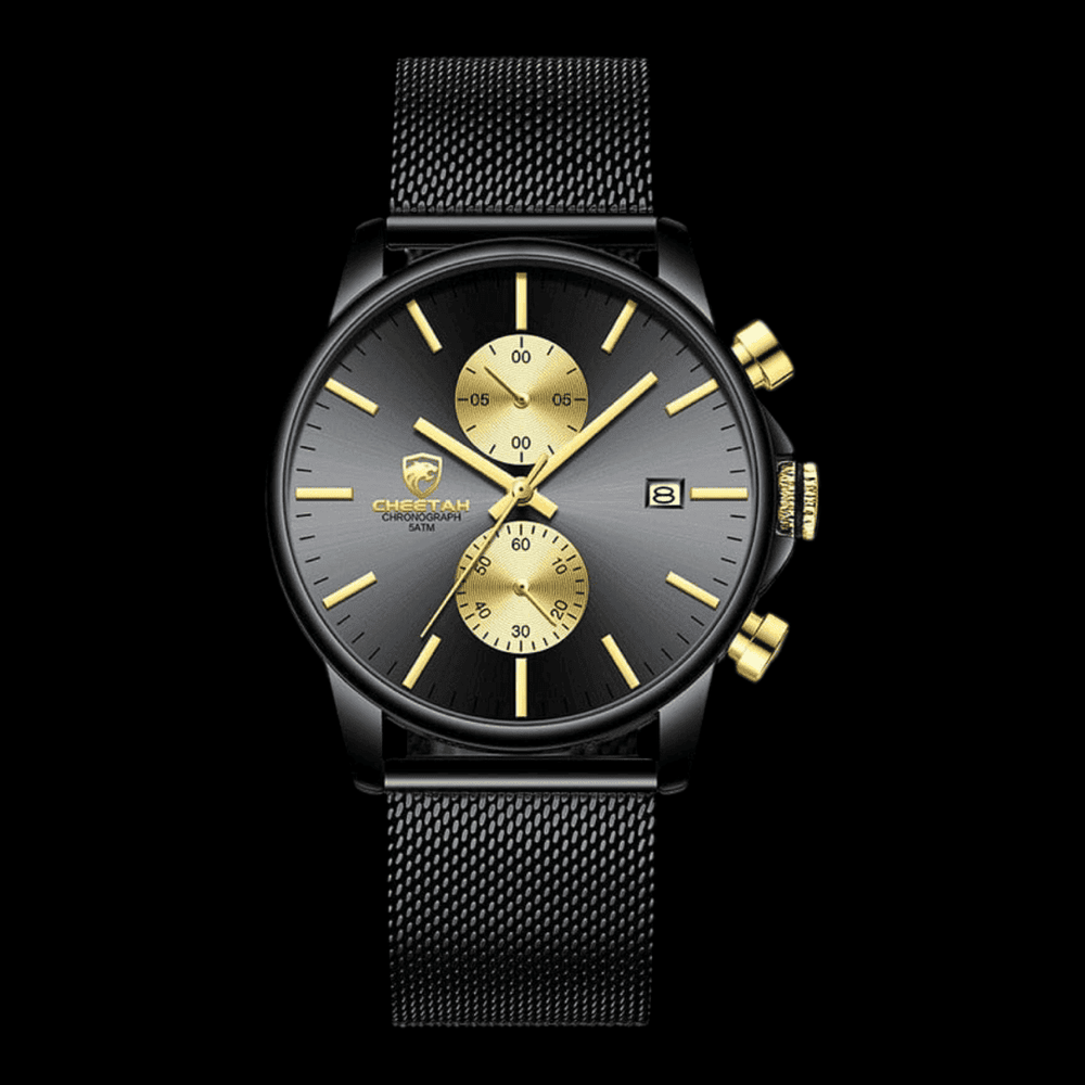 CHEETAH Sports Watch Mesh Gold Black ONETIMEBUY