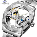 Forsining Men's Transparent Skeleton Mechanical Watch - Automatic Stainless Steel Timepiece Silver ONETIMEBUY