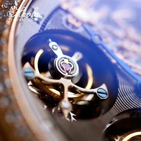 HAOFA Regal Radiance: 18K Gold Double Tourbillon Mechanical Watch with Diamonds ONETIMEBUY