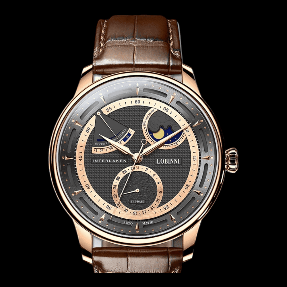 Lobinni Seagull Moon Phase Automatic Watch Rose-Black-Brown ONETIMEBUY