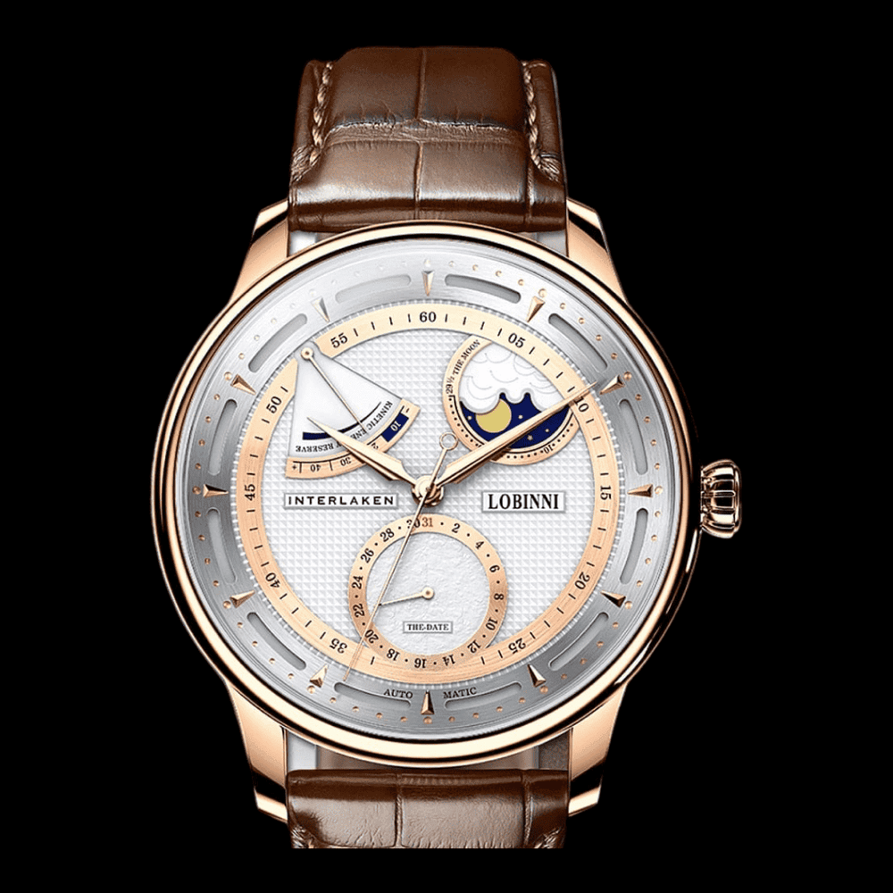 Lobinni Seagull Moon Phase Automatic Watch Rose-White-Brown ONETIMEBUY