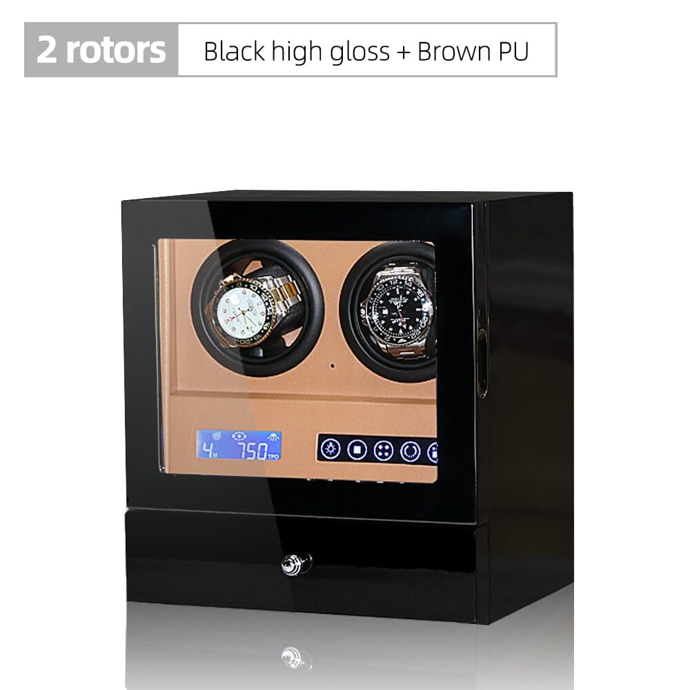 Luxury Automatic Watch Winder 2R Black w Brown ONETIMEBUY