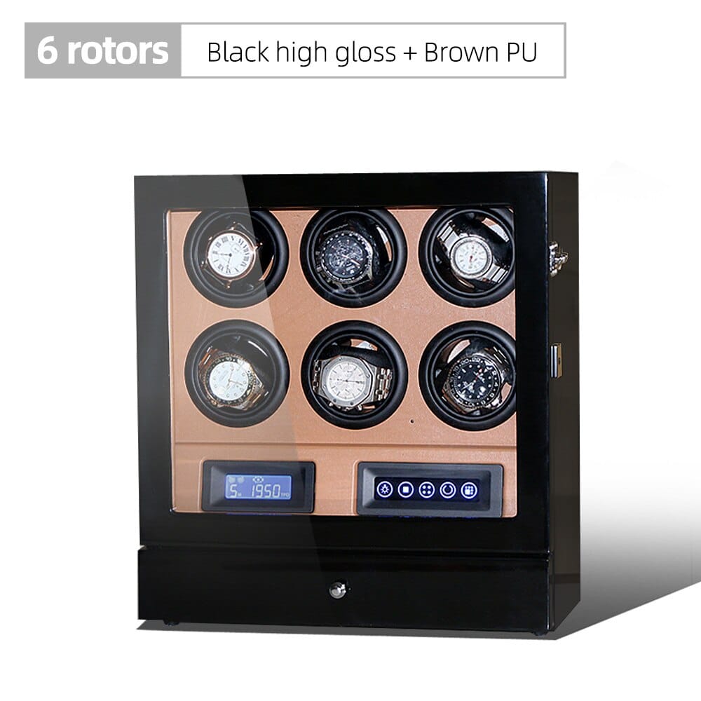 Luxury Automatic Watch Winder 6R Black w Brown ONETIMEBUY