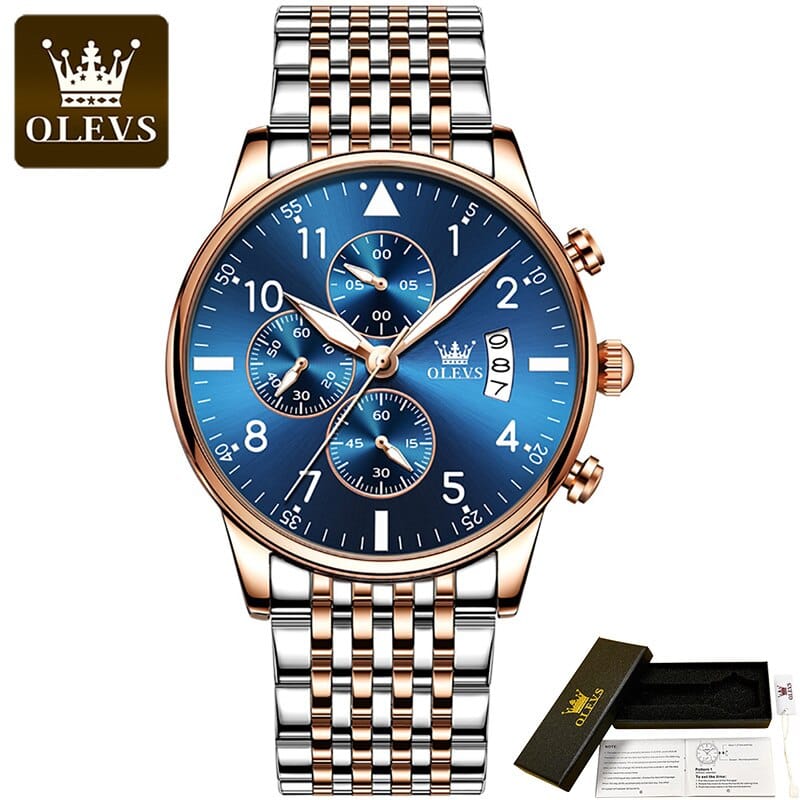 OLEVS Fashionable Men's Watch Two-Tone Blue ONETIMEBUY